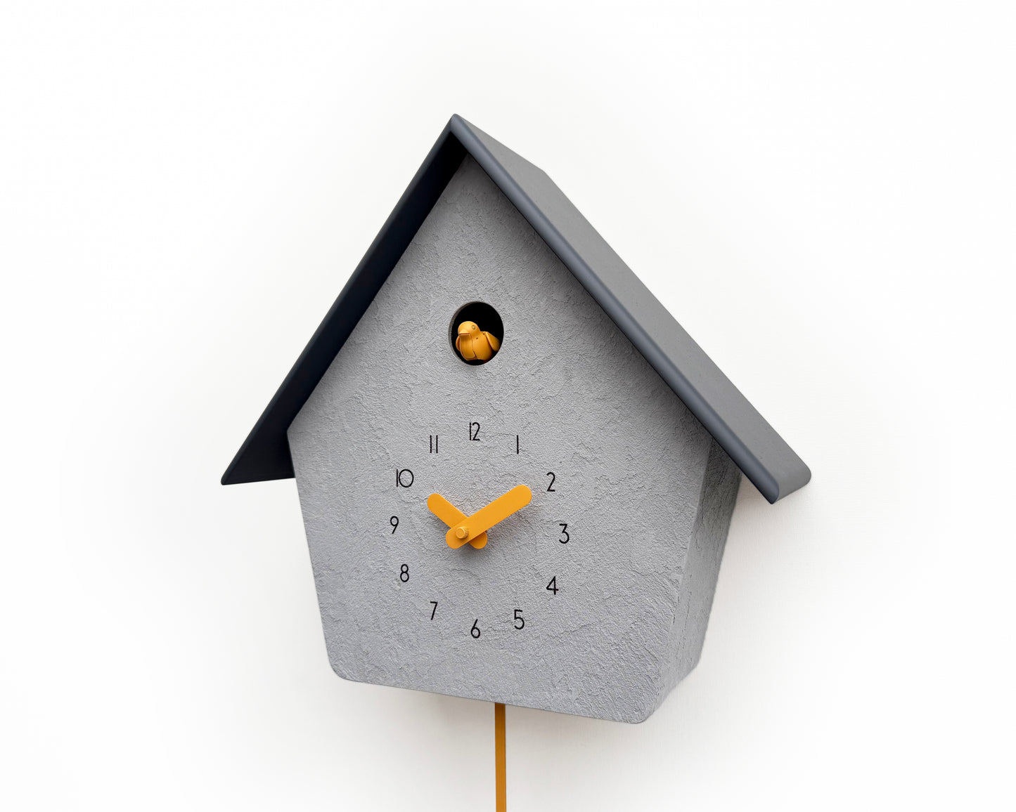 Modern Cuckoo Clock, Scandinavian Wall Decor, Minimalist Concrete Design, Grey House Shape, Handmade Gift