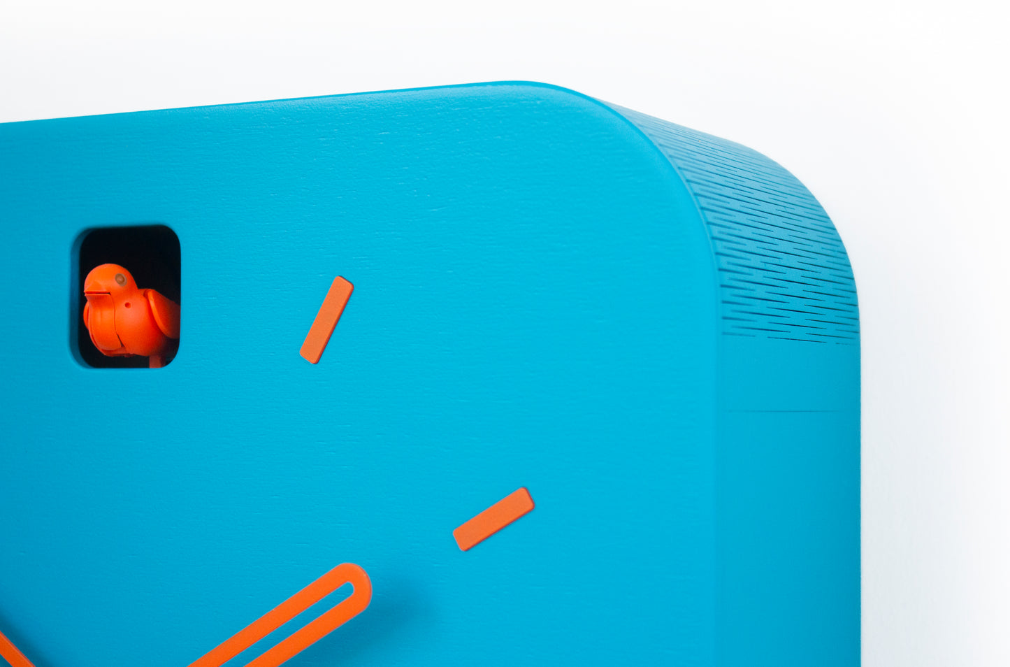 Bright Turquoise Cuckoo Clock with Orange Details, Playful Modern Home Decor