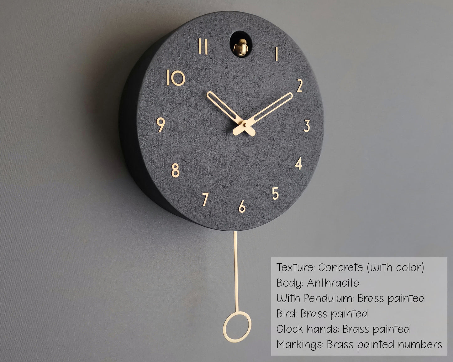 Handmade Concrete Cuckoo Clock - Modern Circle Design