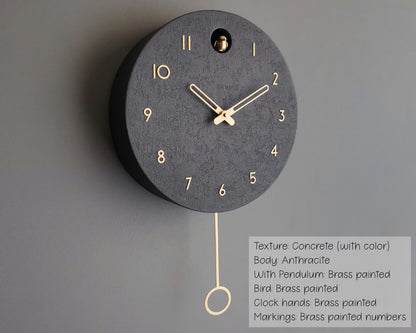 Handmade Concrete Cuckoo Clock - Modern Circle Design