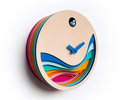 Colorful Cuckoo Clock, Modern Wooden Wall Art, Unique Designer Home Decor