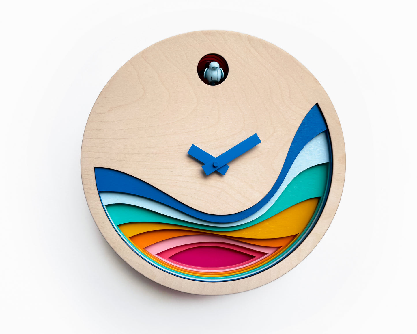 Colorful Cuckoo Clock, Modern Wooden Wall Art, Unique Designer Home Decor