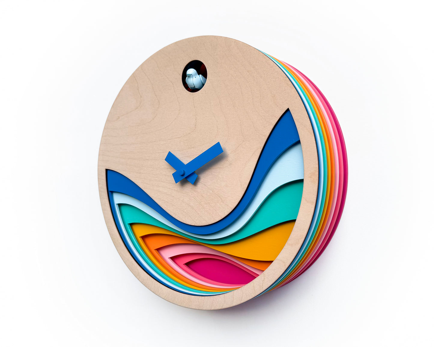 Colorful Cuckoo Clock, Modern Wooden Wall Art, Unique Designer Home Decor