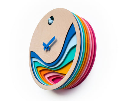 Colorful Cuckoo Clock, Modern Wooden Wall Art, Unique Designer Home Decor