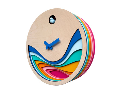 Colorful Cuckoo Clock, Modern Wooden Wall Art, Unique Designer Home Decor