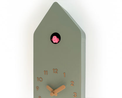 Cuckoo Clock - Sage with Brass painted accessories and Gum Pink Bird