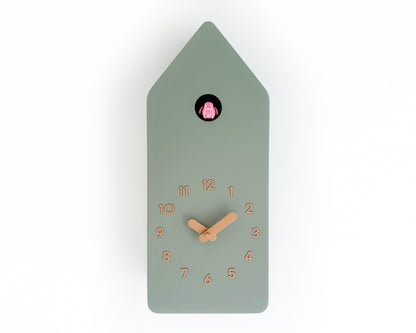Cuckoo Clock - Sage with Brass painted accessories and Gum Pink Bird