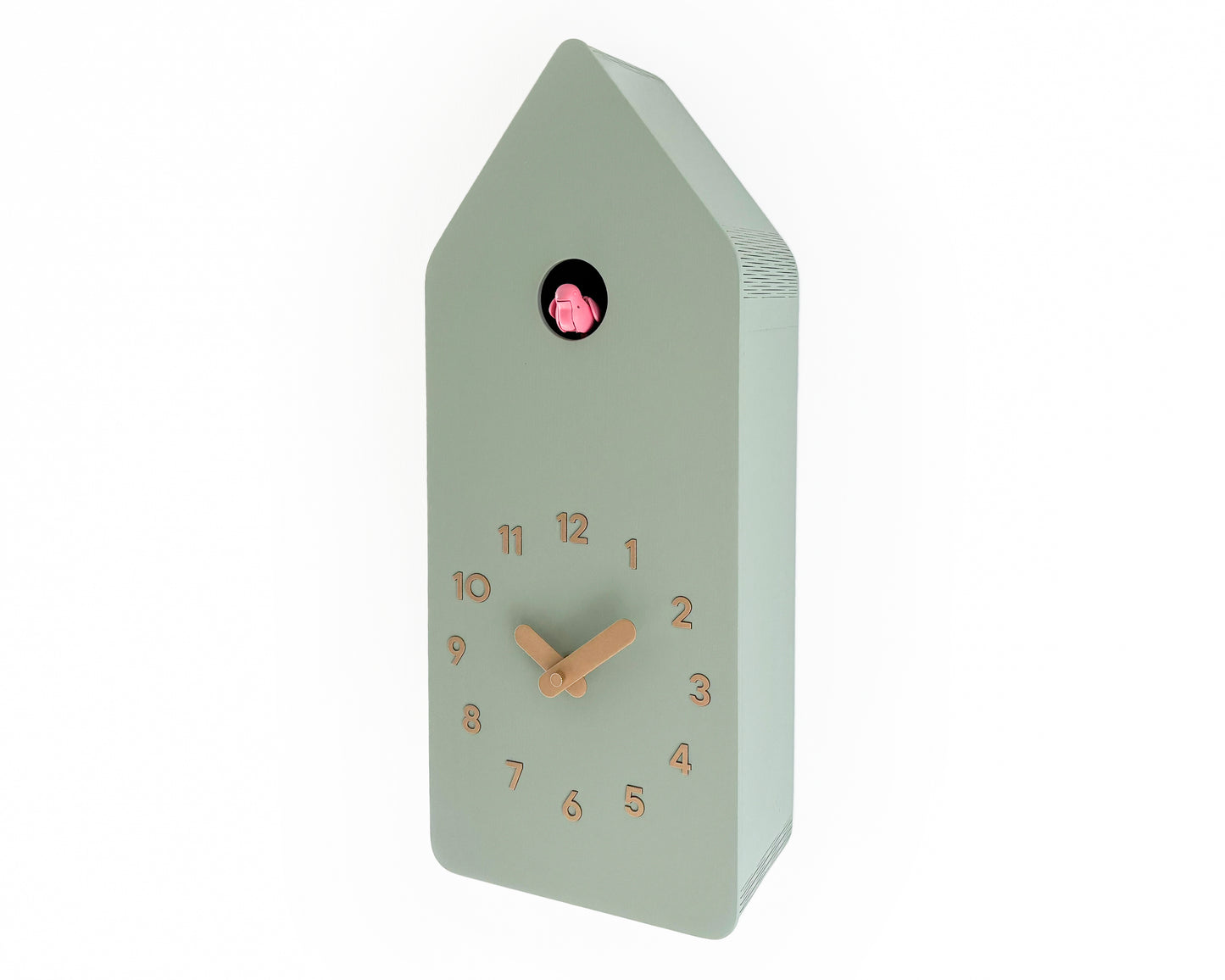 Cuckoo Clock - Sage with Brass painted accessories and Gum Pink Bird