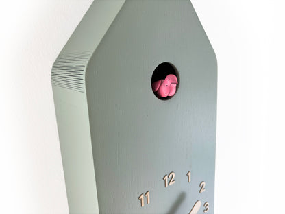 Cuckoo Clock - Sage with Brass painted accessories and Gum Pink Bird