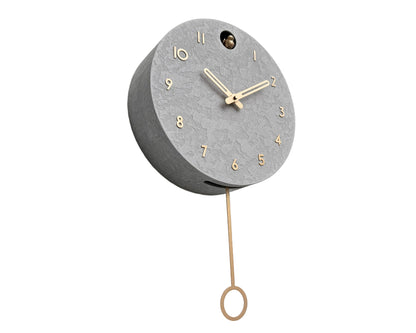 Modern Cuckoo Clock Concrete Look – Minimalist Wall Clock, Brass Details Décor