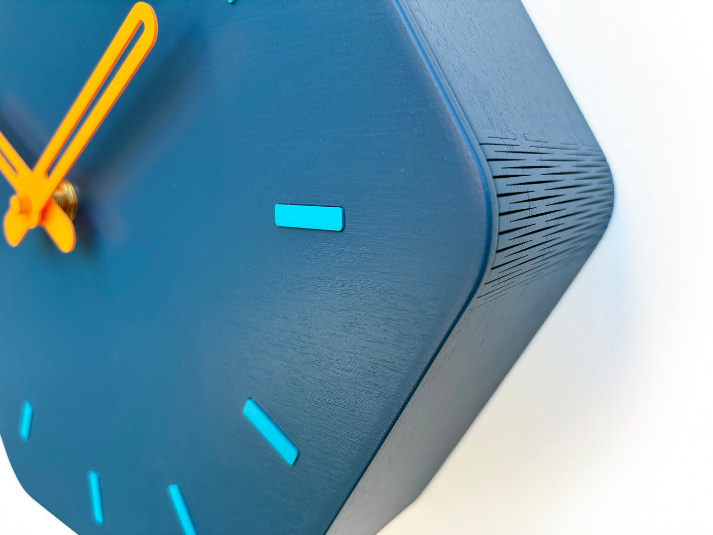 Hexagon Cuckoo Clock - Fresco with Orange Bird, Turquoise Lines and Light Orange Accessories