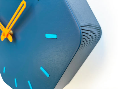 Hexagon Cuckoo Clock - Fresco with Orange Bird, Turquoise Lines and Light Orange Accessories