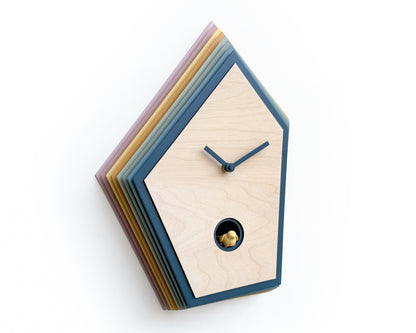 Colorful Cuckoo Clock, Layered Wood Wall Art, Modern Home Decor