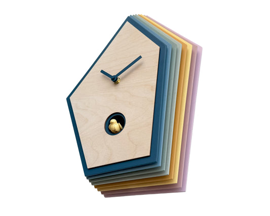 Colorful Cuckoo Clock, Layered Wood Wall Art, Modern Home Decor