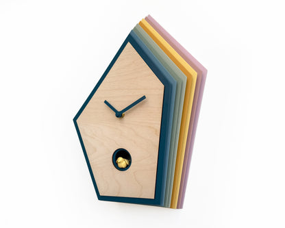 Colorful Cuckoo Clock, Layered Wood Wall Art, Modern Home Decor
