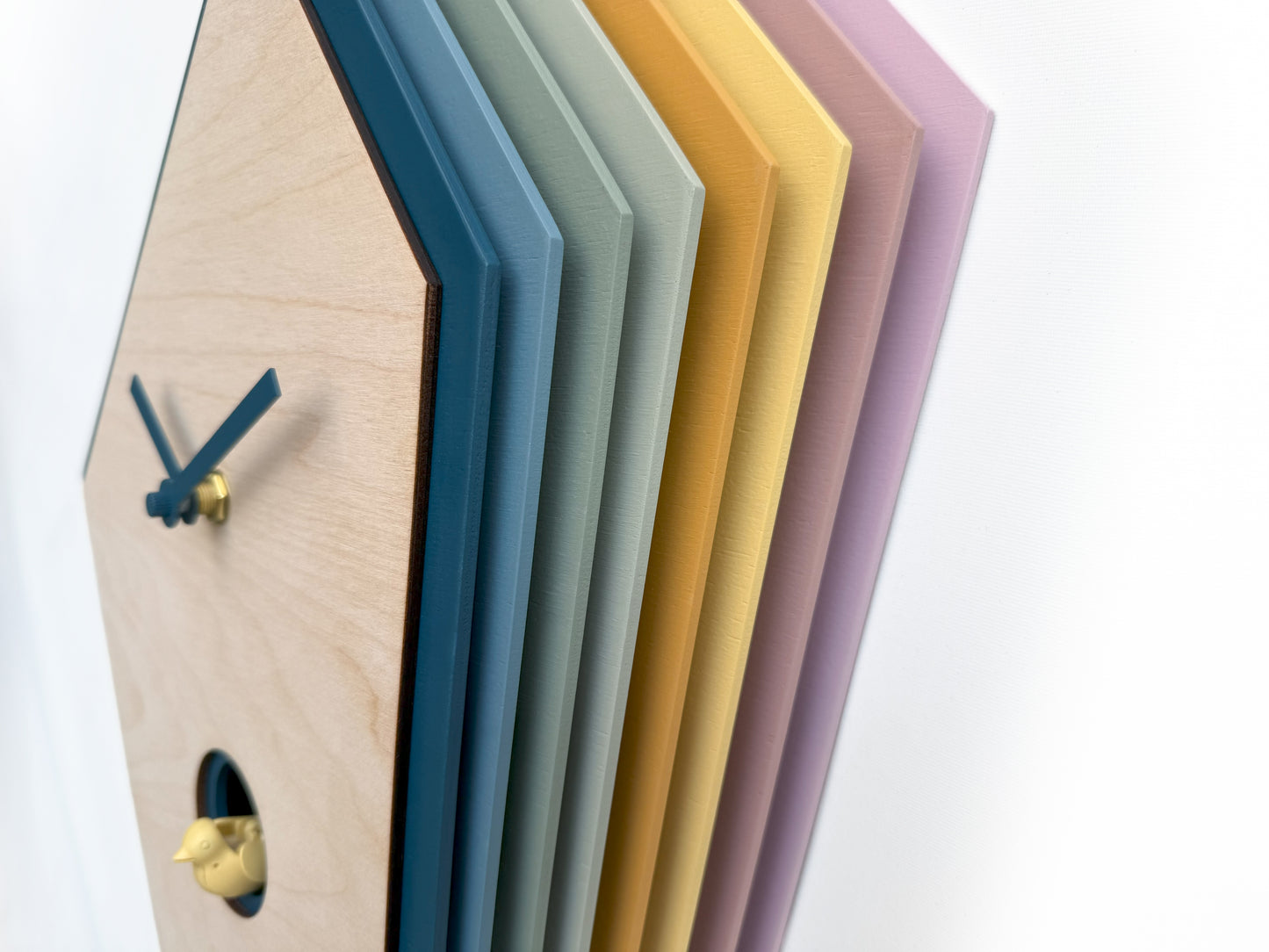 Colorful Cuckoo Clock, Layered Wood Wall Art, Modern Home Decor