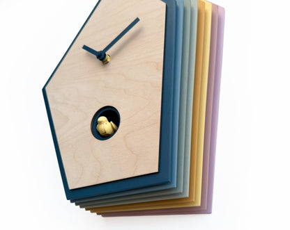 Colorful Cuckoo Clock, Layered Wood Wall Art, Modern Home Decor