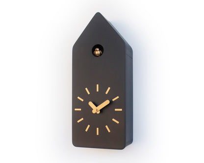 Modern Cuckoo Clock, Minimalist Wooden Wall Clock, Black Scandinavian Decor