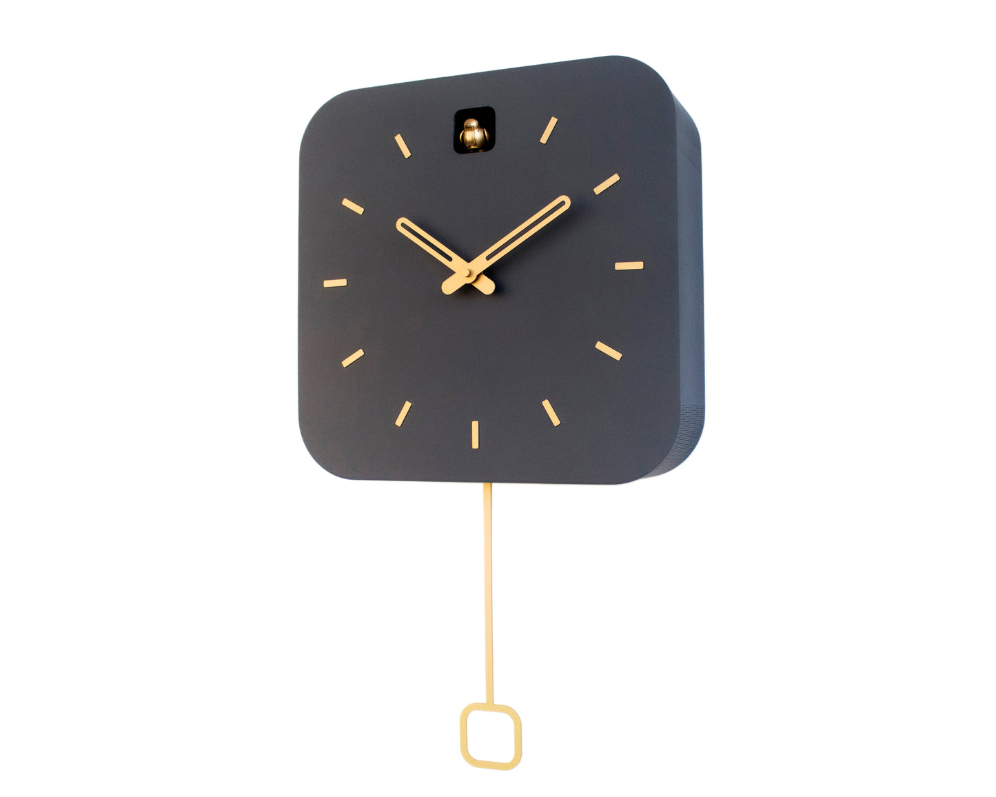 Modern Cuckoo Clock, Anthracite & Brass, Minimalist Wall Clock, Scandinavian Decor