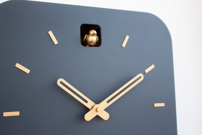 Modern Cuckoo Clock, Anthracite & Brass, Minimalist Wall Clock, Scandinavian Decor