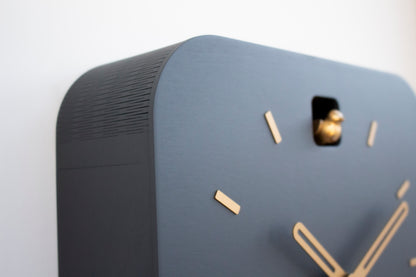 Modern Cuckoo Clock, Anthracite & Brass, Minimalist Wall Clock, Scandinavian Decor