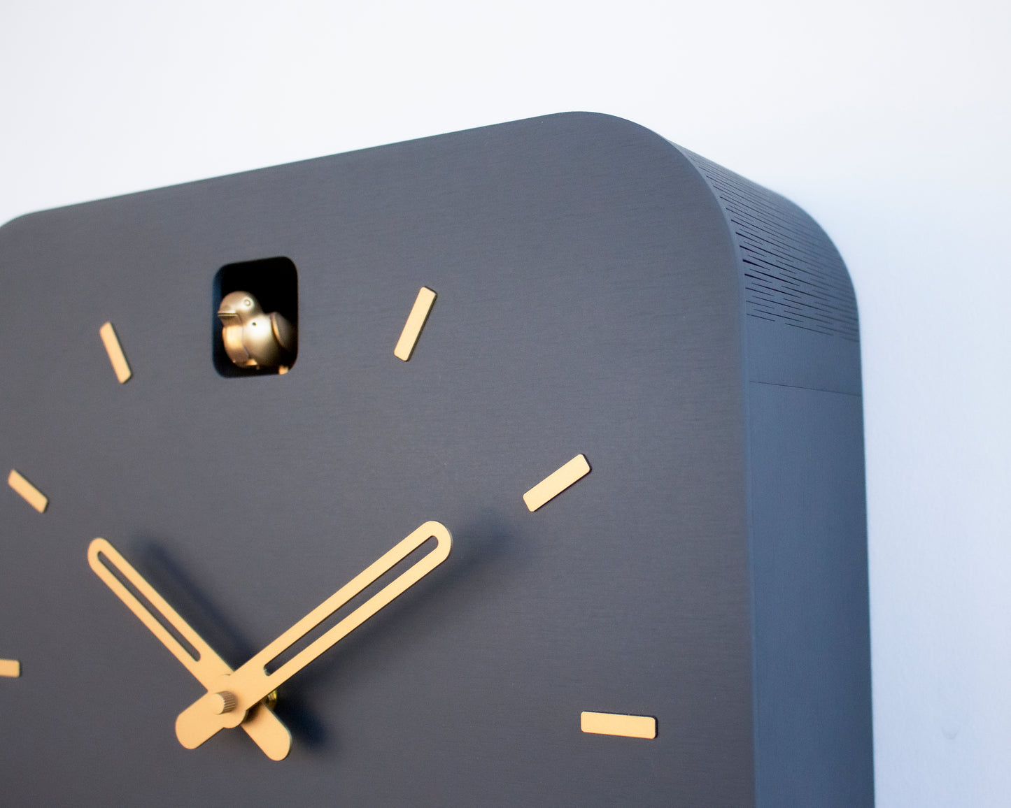 Modern Cuckoo Clock, Anthracite & Brass, Minimalist Wall Clock, Scandinavian Decor