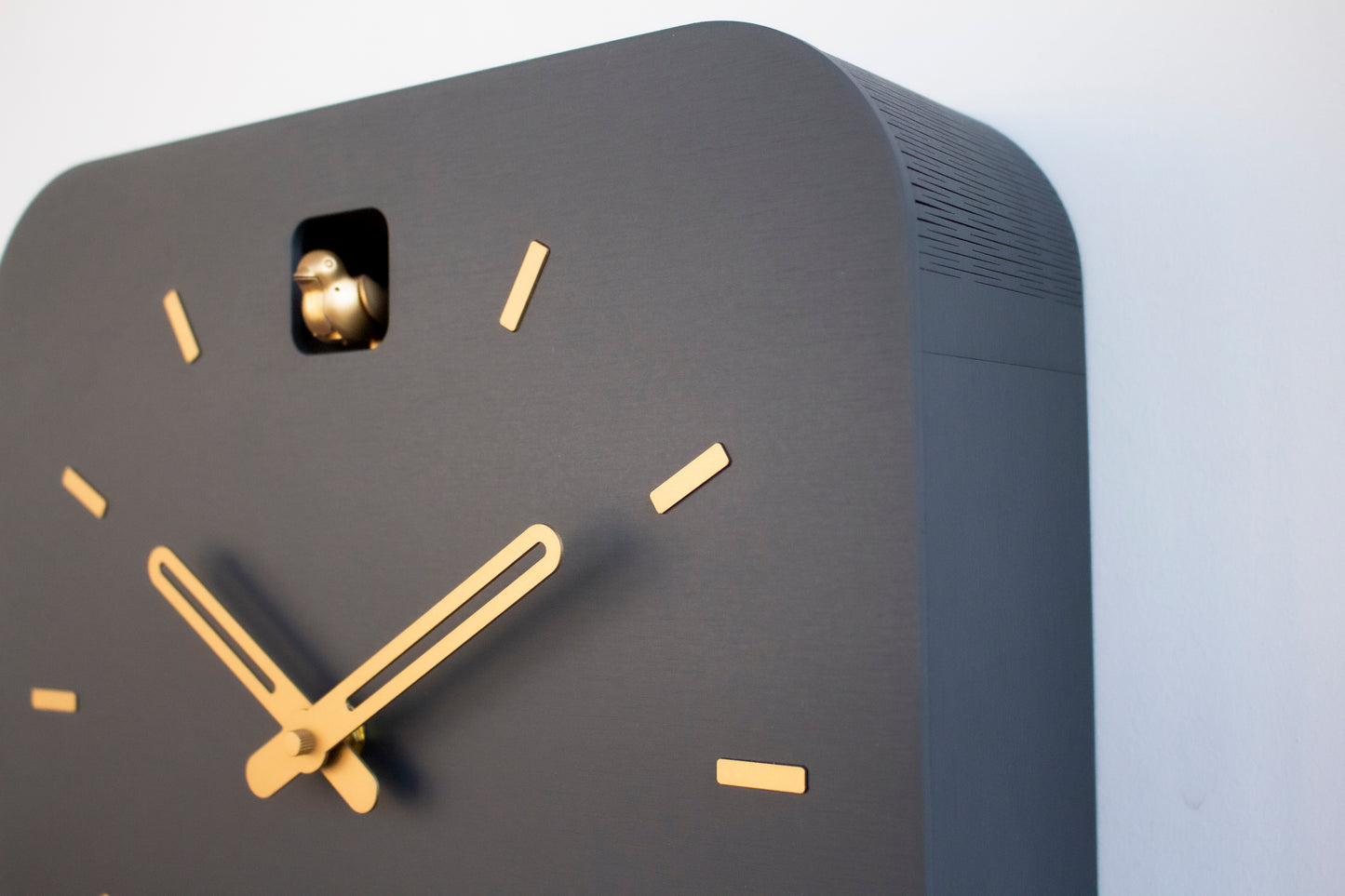 Modern Cuckoo Clock, Anthracite & Brass, Minimalist Wall Clock, Scandinavian Decor