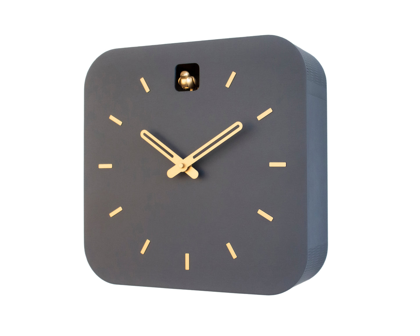 Modern Cuckoo Clock, Anthracite & Brass, Minimalist Wall Clock, Scandinavian Decor