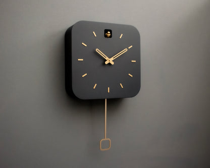 Modern Cuckoo Clock, Anthracite & Brass, Minimalist Wall Clock, Scandinavian Decor