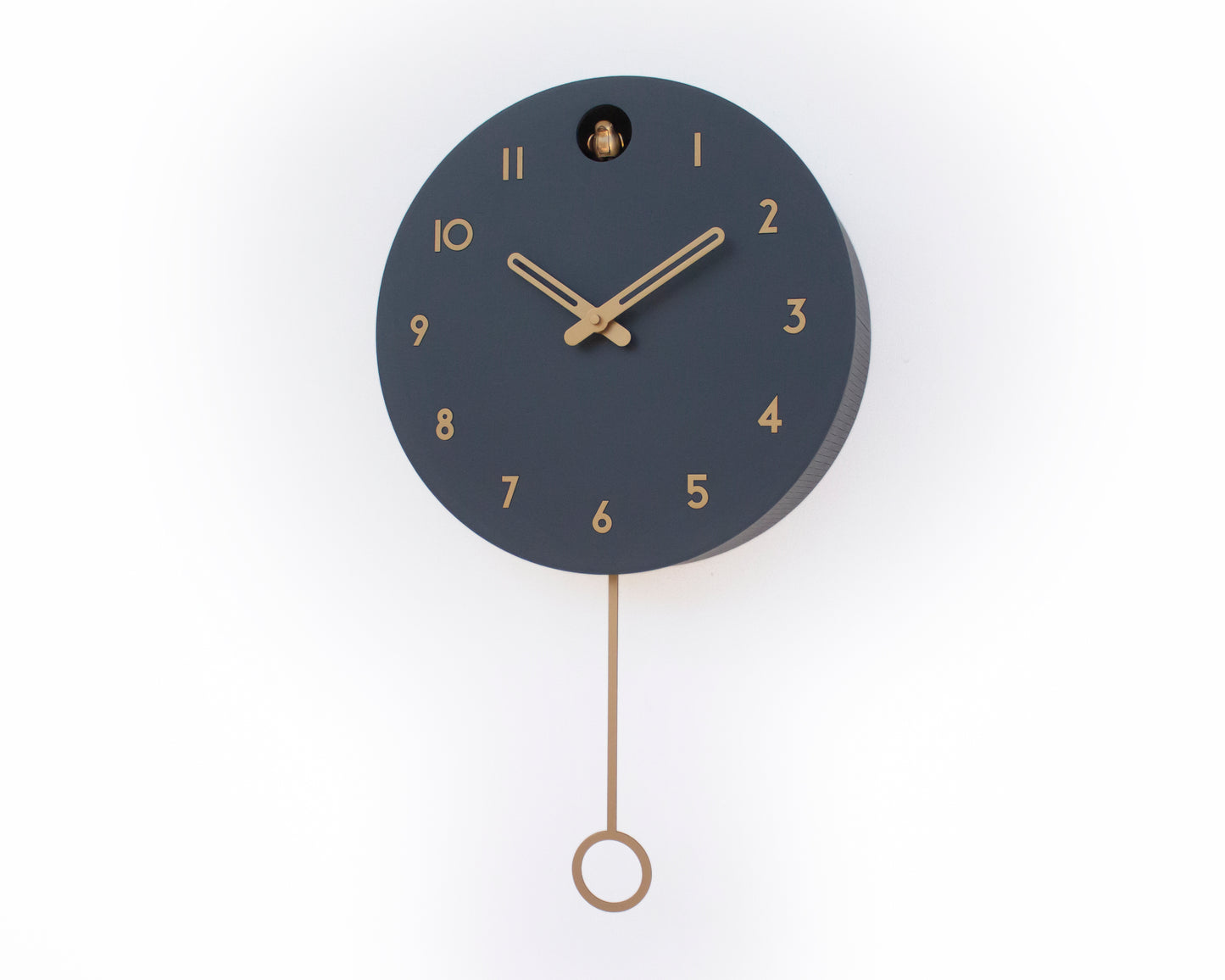 Minimalist Cuckoo Clock – Modern Wooden Wall Clock, Scandinavian Home Decor, Anthracite with Brass Details