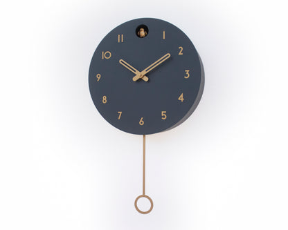 Minimalist Cuckoo Clock – Modern Wooden Wall Clock, Scandinavian Home Decor, Anthracite with Brass Details