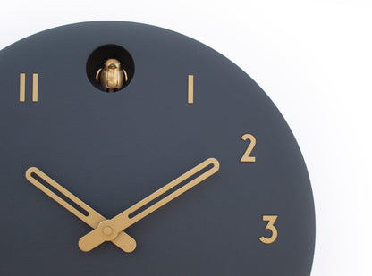 Minimalist Cuckoo Clock – Modern Wooden Wall Clock, Scandinavian Home Decor, Anthracite with Brass Details