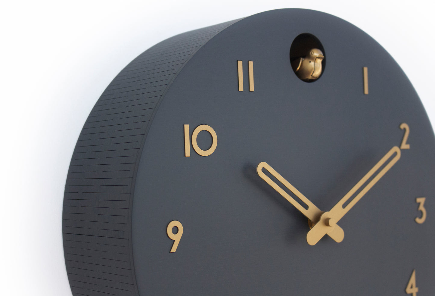Minimalist Cuckoo Clock – Modern Wooden Wall Clock, Scandinavian Home Decor, Anthracite with Brass Details