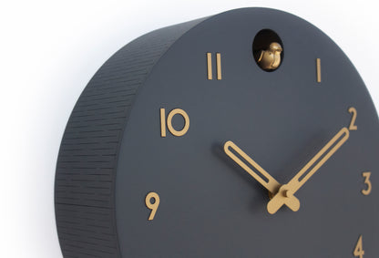 Minimalist Cuckoo Clock – Modern Wooden Wall Clock, Scandinavian Home Decor, Anthracite with Brass Details