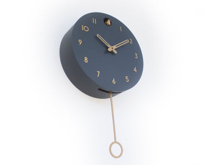 Minimalist Cuckoo Clock – Modern Wooden Wall Clock, Scandinavian Home Decor, Anthracite with Brass Details