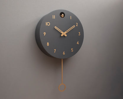 Minimalist Cuckoo Clock – Modern Wooden Wall Clock, Scandinavian Home Decor, Anthracite with Brass Details