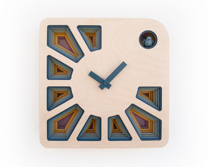 Geometric Cuckoo Clock, Modern Wooden Wall Art, Unique Home Décor