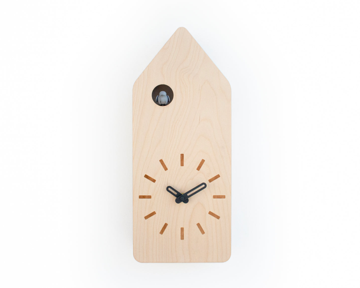 Minimal Wooden Wall Clock – House Shape Birch Design with Custom Colors
