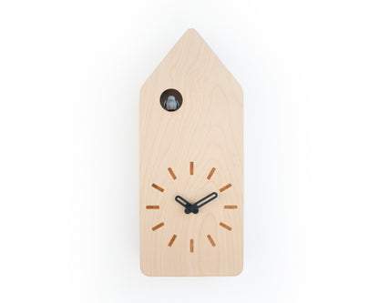 Minimal Wooden Wall Clock – House Shape Birch Design with Custom Colors