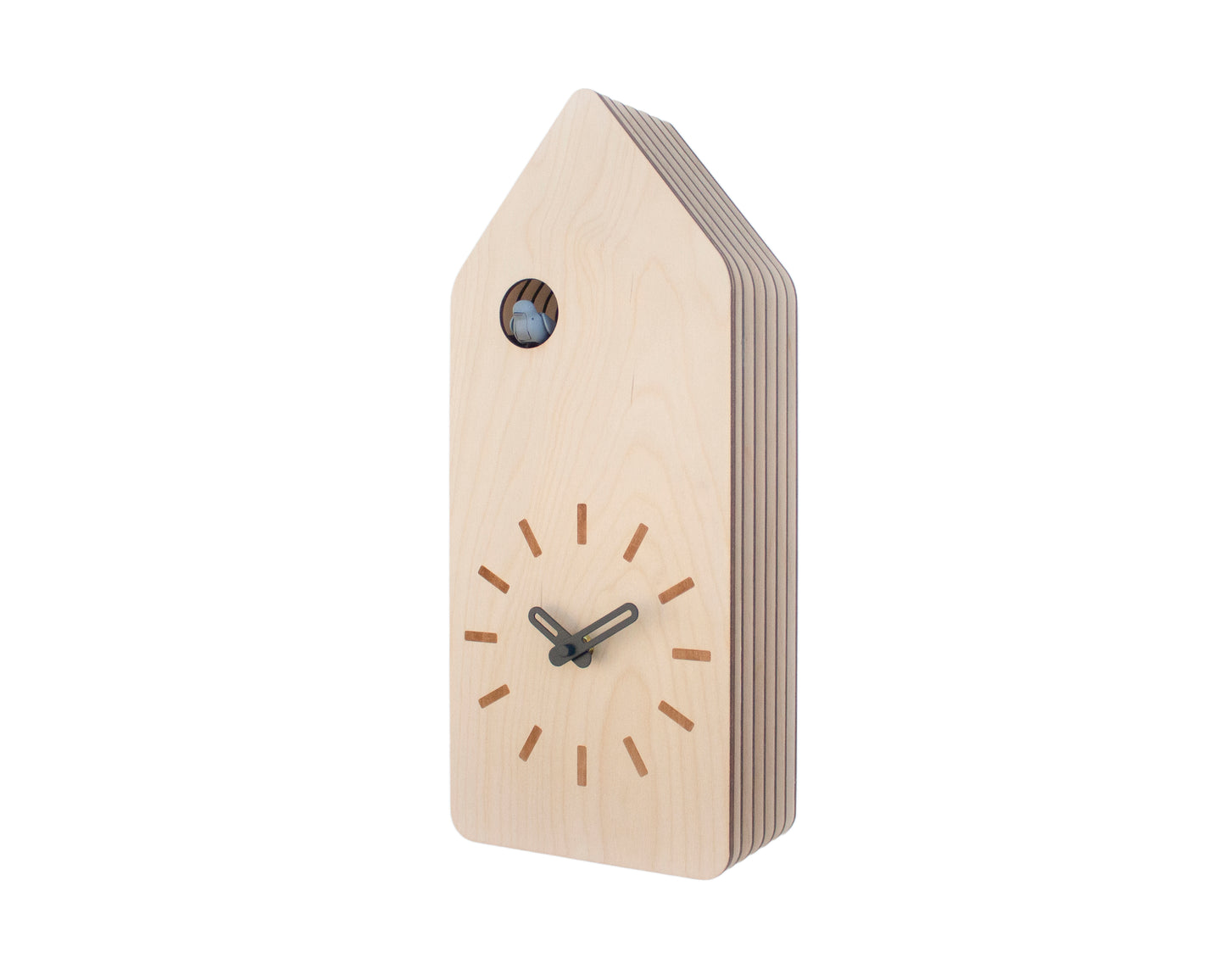Minimal Wooden Wall Clock – House Shape Birch Design with Custom Colors