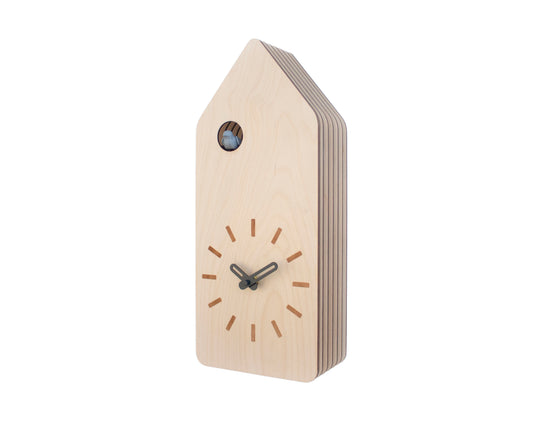 Minimal Wooden Wall Clock – House Shape Birch Design with Custom Colors