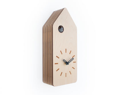 Minimal Wooden Wall Clock – House Shape Birch Design with Custom Colors