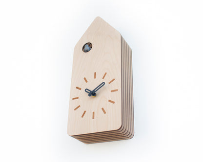 Minimal Wooden Wall Clock – House Shape Birch Design with Custom Colors