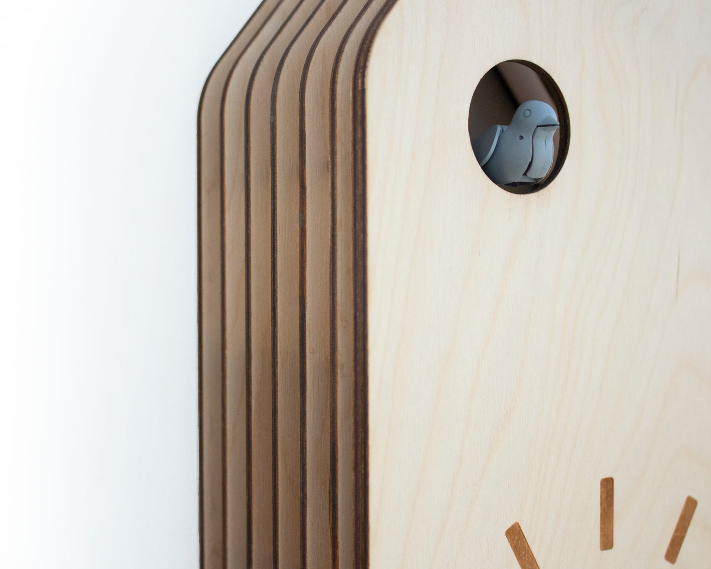 Minimal Wooden Wall Clock – House Shape Birch Design with Custom Colors