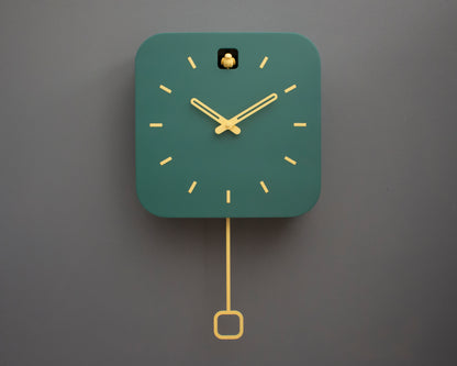 Minimalist Cuckoo Clock, Firuze Wall Clock with Saffron Details, Modern Home Decor