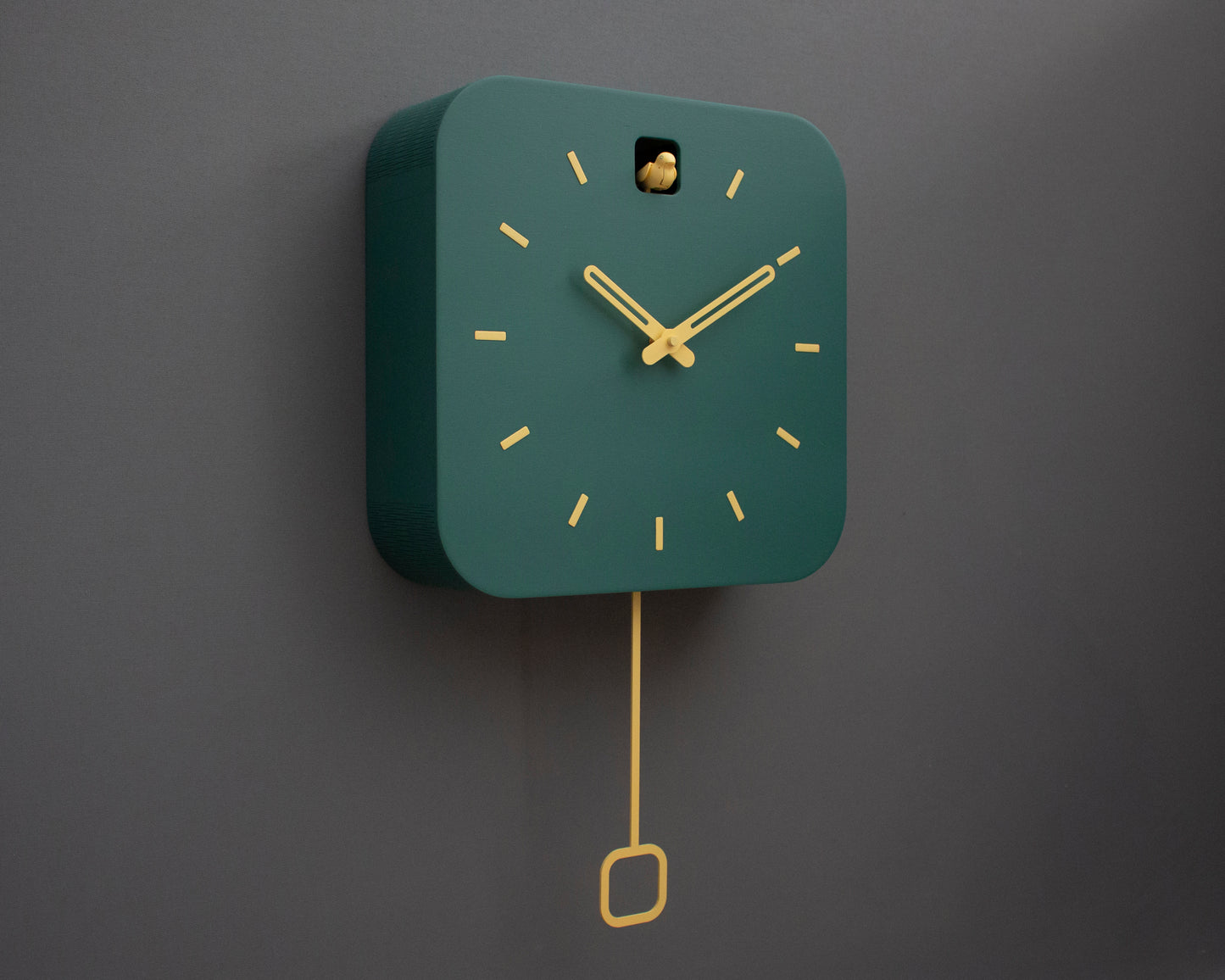 Minimalist Cuckoo Clock, Firuze Wall Clock with Saffron Details, Modern Home Decor