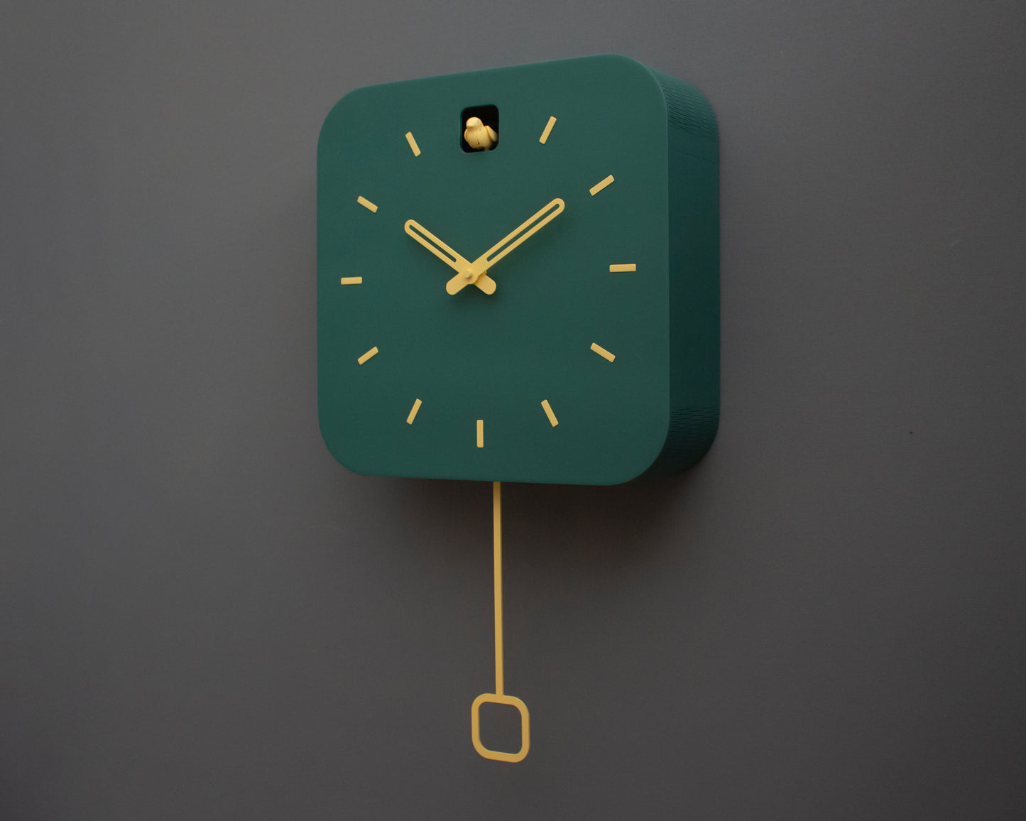 Minimalist Cuckoo Clock, Firuze Wall Clock with Saffron Details, Modern Home Decor