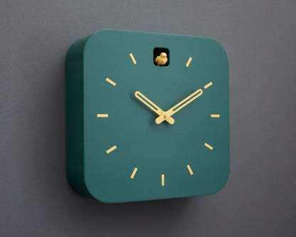 Minimalist Cuckoo Clock, Firuze Wall Clock with Saffron Details, Modern Home Decor