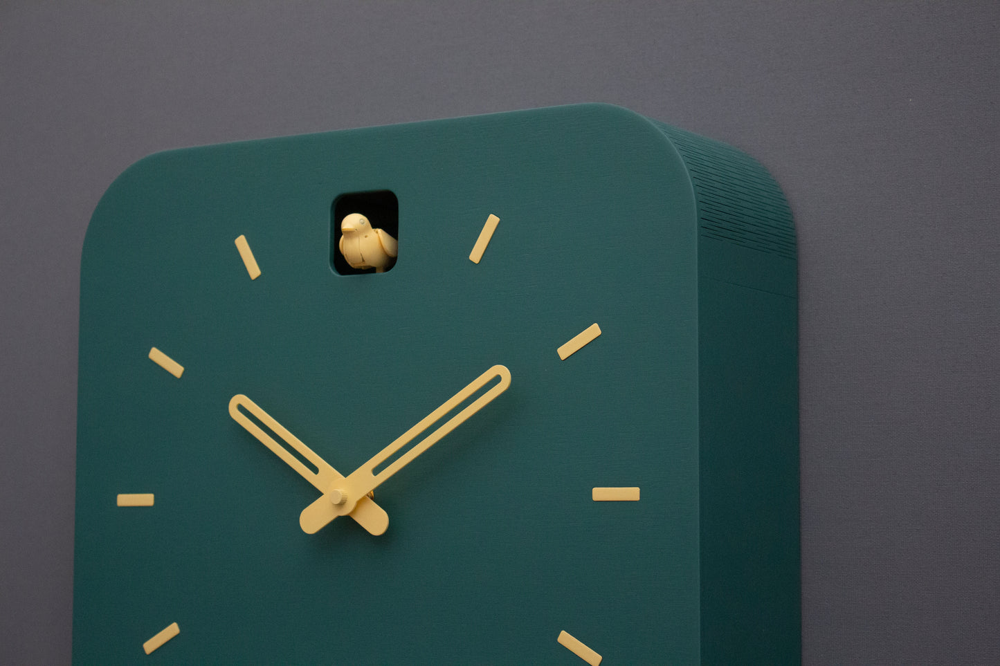 Minimalist Cuckoo Clock, Firuze Wall Clock with Saffron Details, Modern Home Decor