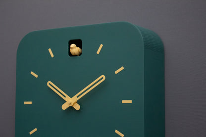 Minimalist Cuckoo Clock, Firuze Wall Clock with Saffron Details, Modern Home Decor